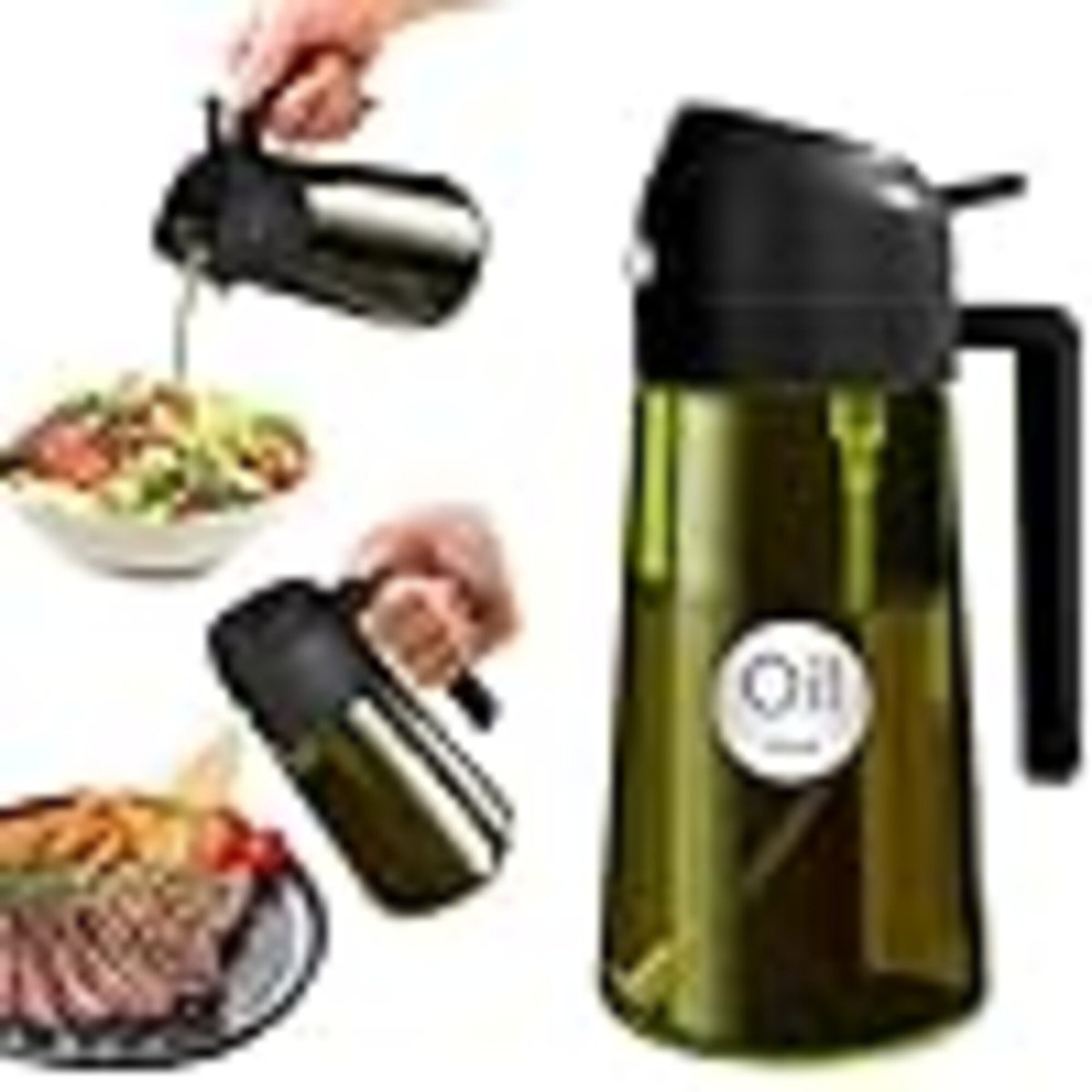 16Oz/470Ml 2PCS Light Blockage Dark Oil Sprayer For Cooking, 2 In 1 Olive Oil Dispenser Bottle For Kitchen, Glass Oil Bottle, Food-Grade Oil Mister For Air Fryer, BBQ
